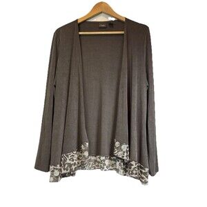 Chicos Travelers Sweater Cardigan Womens 2 Large Brown Open Front Liquid Knit